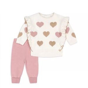 Miniclasix Girls' Heart Ruffle Sweater & Pant Set